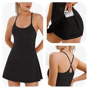 Ewedoos L black athletic dress with built in bra & shorts